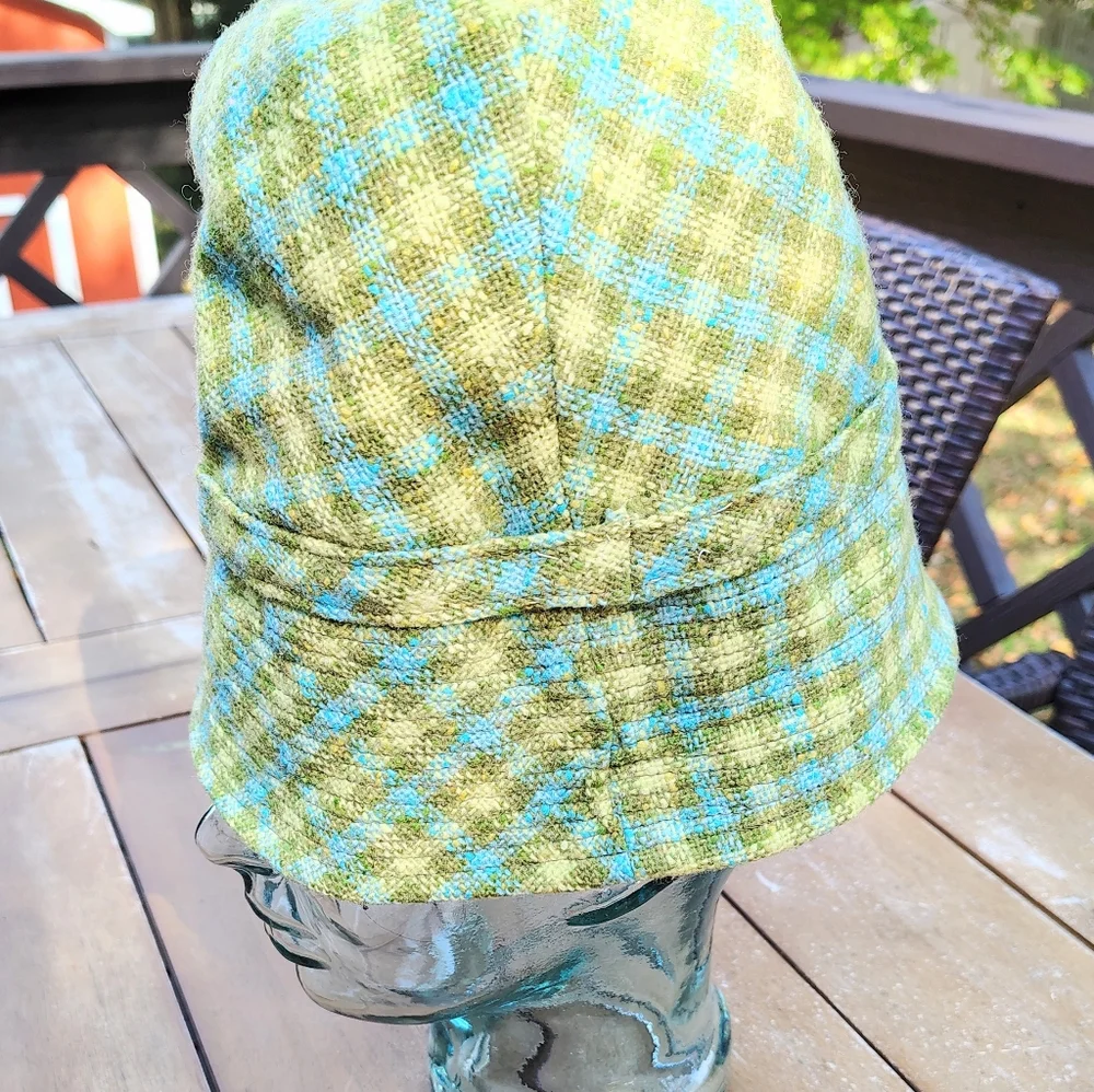 MADCAPS NEW YORK PARIS VINTAGE PLAID WOOL LADIES BUCKET HAT CAP BOHO
